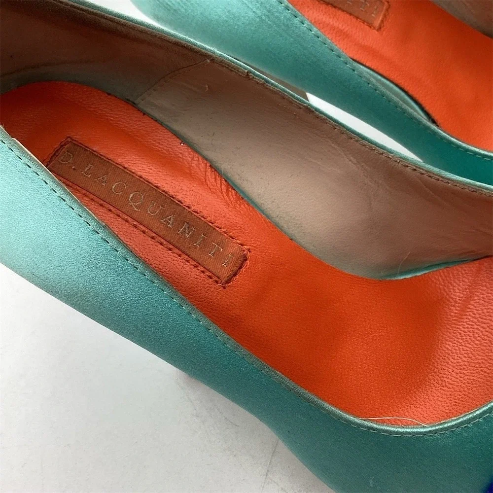 D.LACQUANIT Platform Peep Toe Pumps‎ Womens US 5 Teal Blue Colorblock Heel
